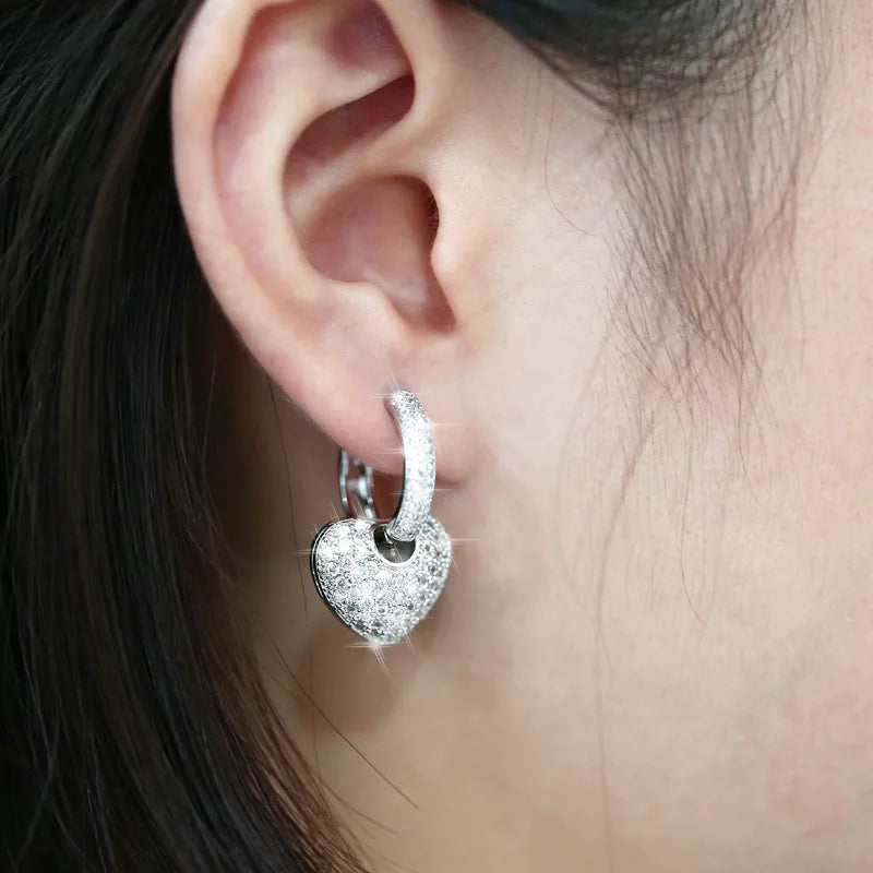 925 Sterling Silver Sparkling Hearts Hoop Earrings