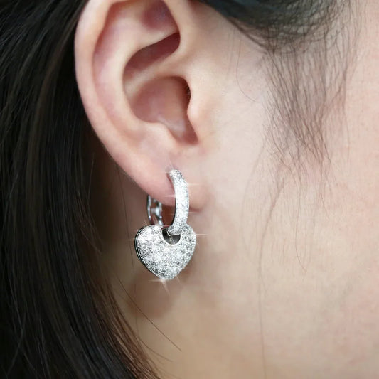 925 Sterling Silver Sparkling Hearts Hoop Earrings