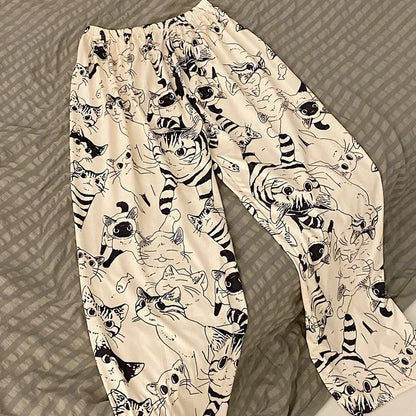 Moe Cartoon Printed Cat Pajama Trousers