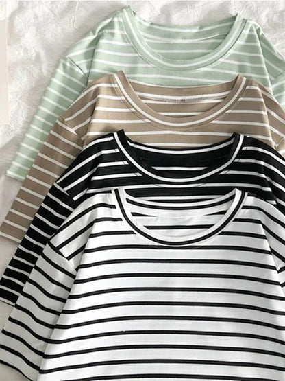 Cute Short Sleeve Korean Stripped Casual Shirt