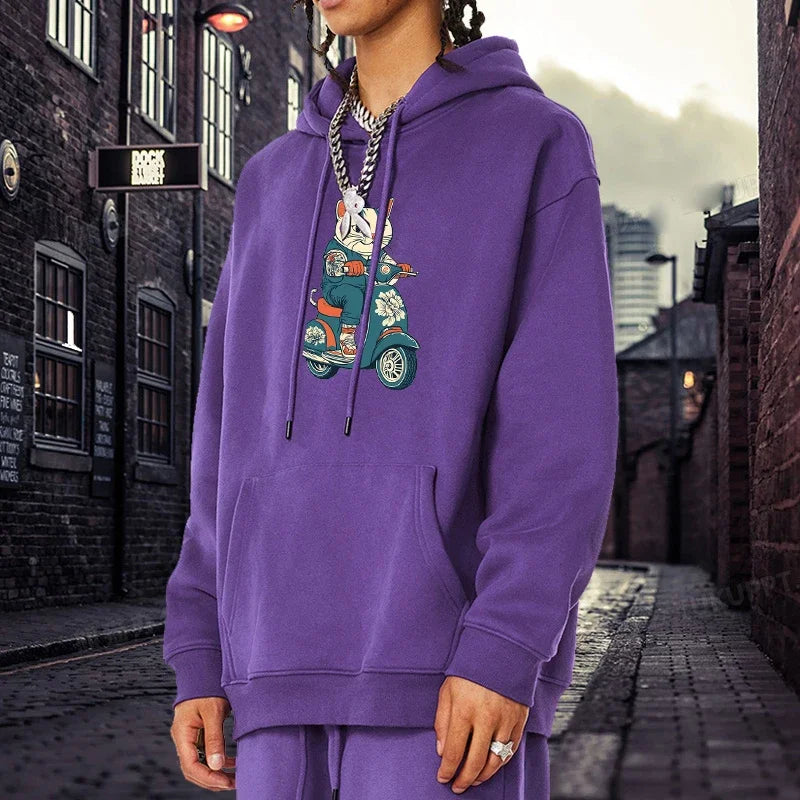 Cool Unisex Cat Scooter Hooded Sweatshirt