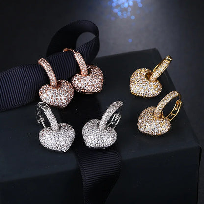 925 Sterling Silver Sparkling Hearts Hoop Earrings