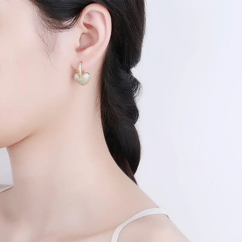 925 Sterling Silver Sparkling Hearts Hoop Earrings