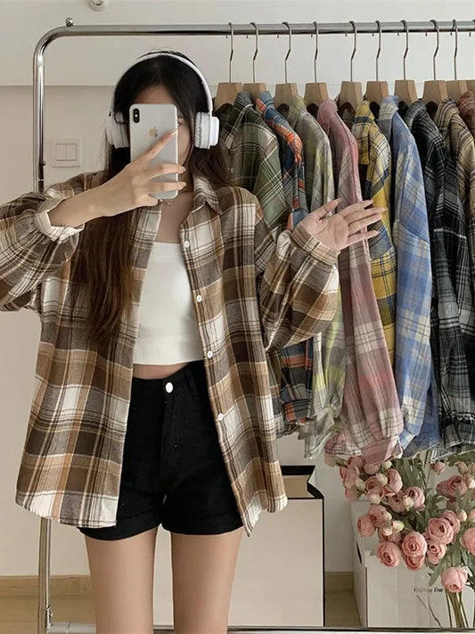 Plaid Autumn Long Sleeve Vintage Top
