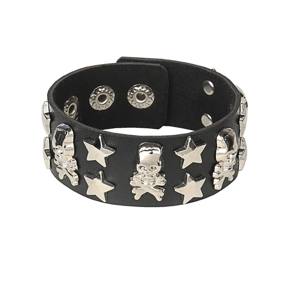 Dark Gothic Punk Star Leather Bracelet Sets
