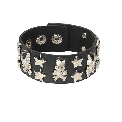 Dark Gothic Punk Star Leather Bracelet Sets