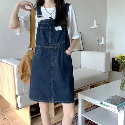 Women's Summer Casual Denim Dress Knee-Length Blue Oversized Strapless A-Line Temperament Commuting Fashion Junior Size