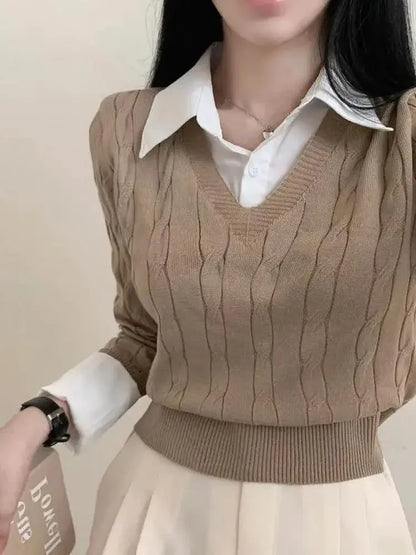 Fashion Winter Knitted Casual V-Neck Jumper Pullover