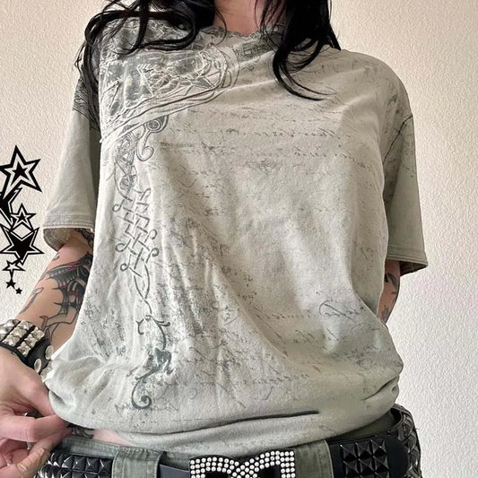 Y2K Graphic Oversized Star Cyber T-Shirt