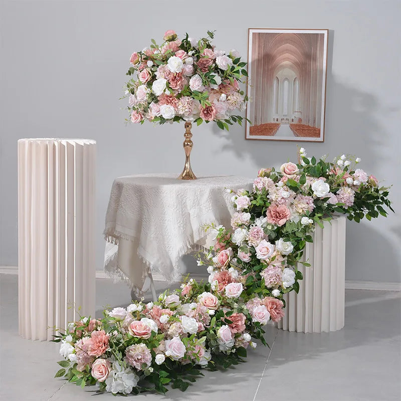 Uflower Pink Rose Artificial Ball Table Centerpiece for Event Decor Silk Flowers