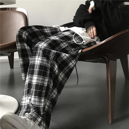 Plaid Black & White Grunge Baggy Bottoms