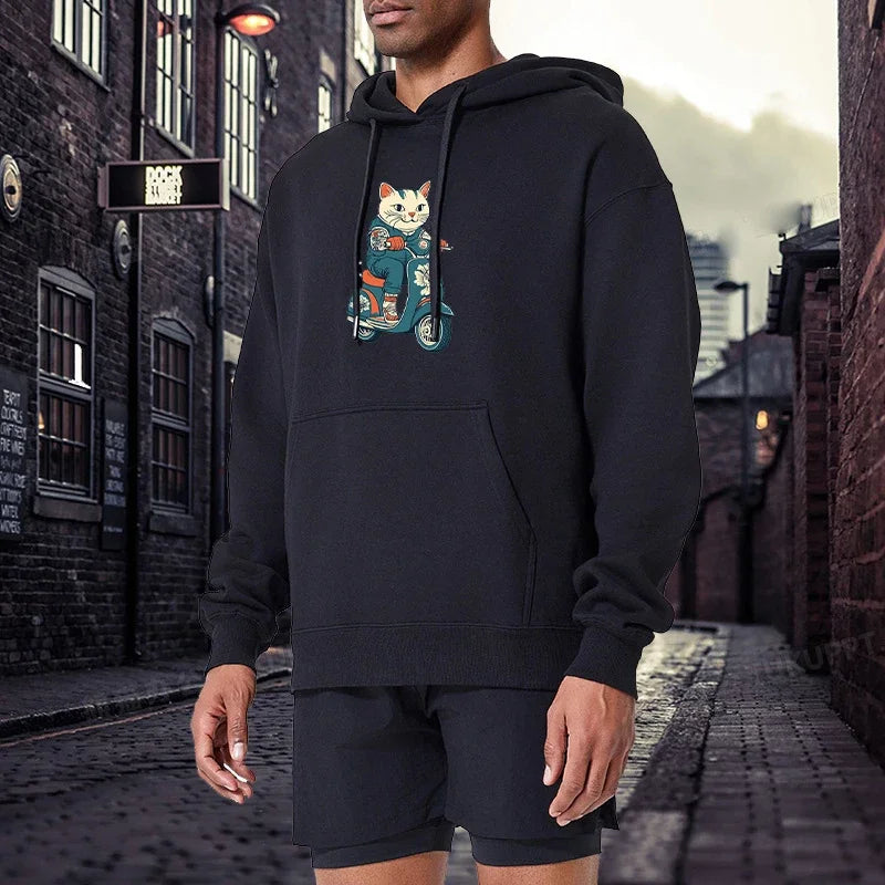Cool Unisex Cat Scooter Hooded Sweatshirt
