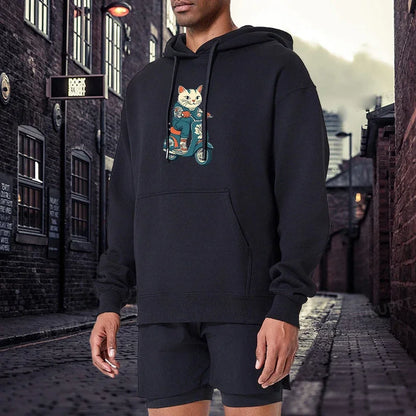 Cool Unisex Cat Scooter Hooded Sweatshirt