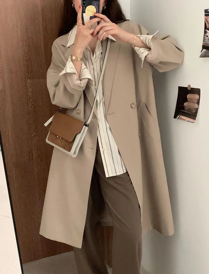 Apricot Spring Long-sleeved Striped Top Blouse
