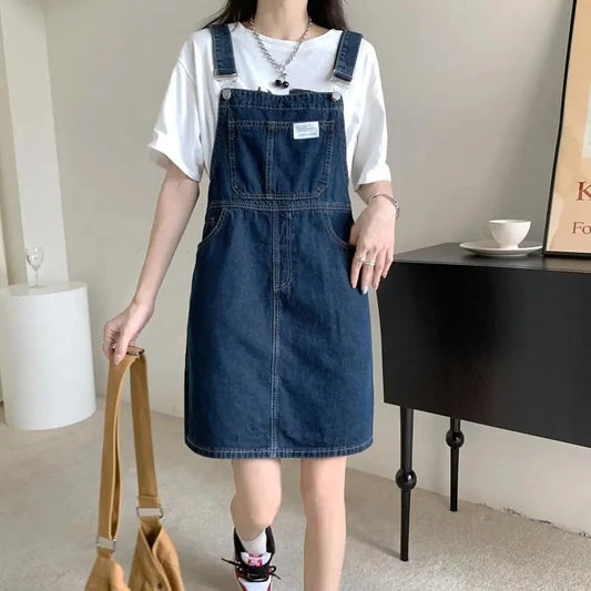 Women's Summer Casual Denim Dress Knee-Length Blue Oversized Strapless A-Line Temperament Commuting Fashion Junior Size