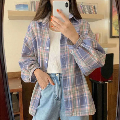 Plaid Autumn Long Sleeve Vintage Top