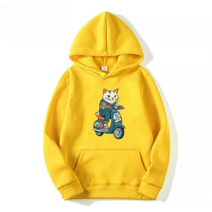 Cool Unisex Cat Scooter Hooded Sweatshirt