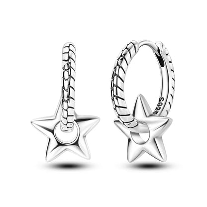 925 Sterling Loops Star, Moon Ring Styled Earrings
