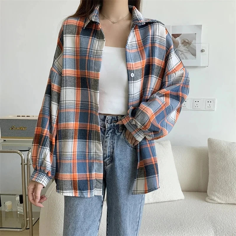 Plaid Autumn Long Sleeve Vintage Top