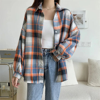 Plaid Autumn Long Sleeve Vintage Top