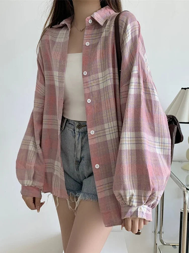 Plaid Autumn Long Sleeve Vintage Top