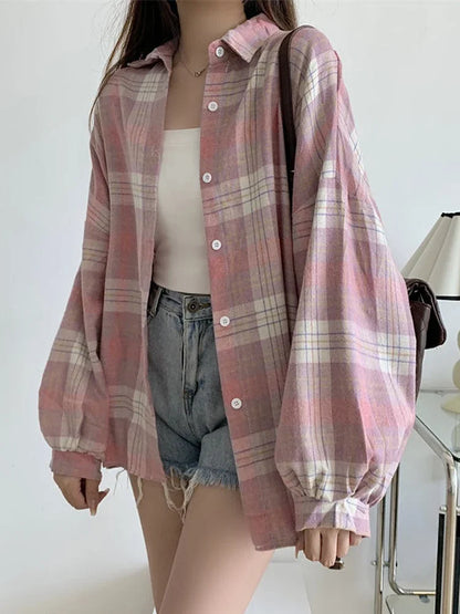 Plaid Autumn Long Sleeve Vintage Top
