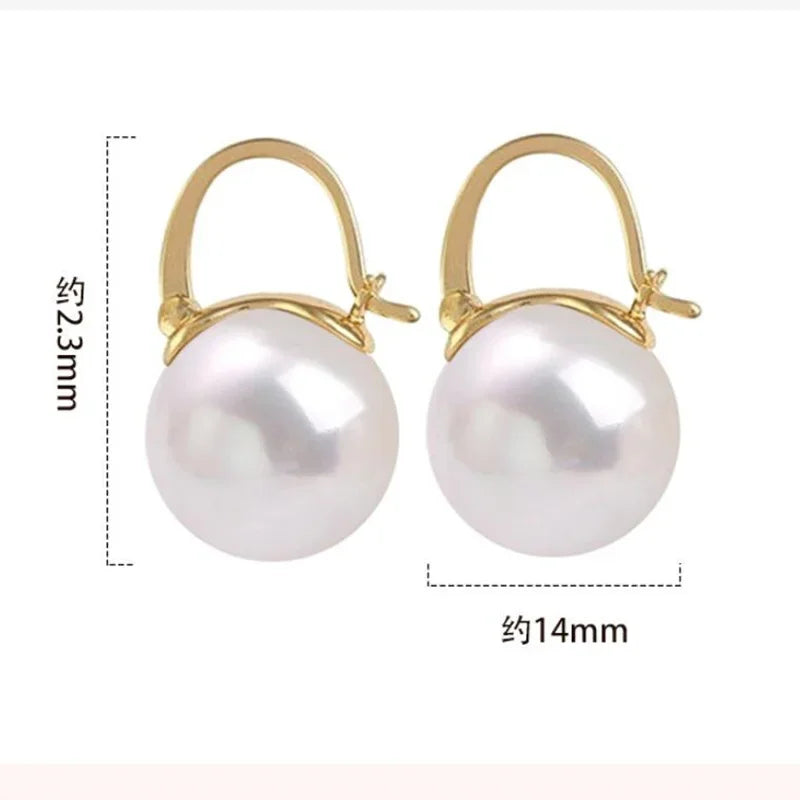 1 Pair - 18k Gold 925 Sterling Silver Hook Pearl Elegant Earring