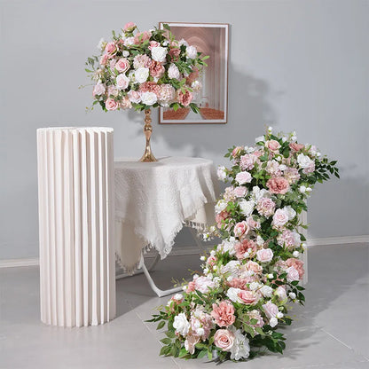 Uflower Pink Rose Artificial Ball Table Centerpiece for Event Decor Silk Flowers
