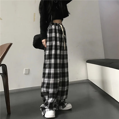Plaid Black & White Grunge Baggy Bottoms