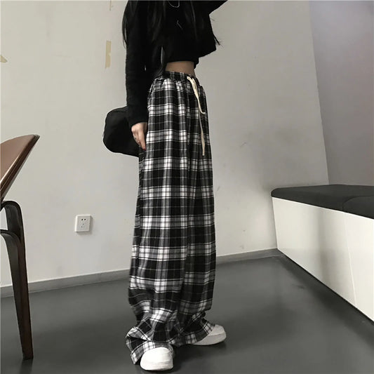 Plaid Black & White Grunge Baggy Bottoms