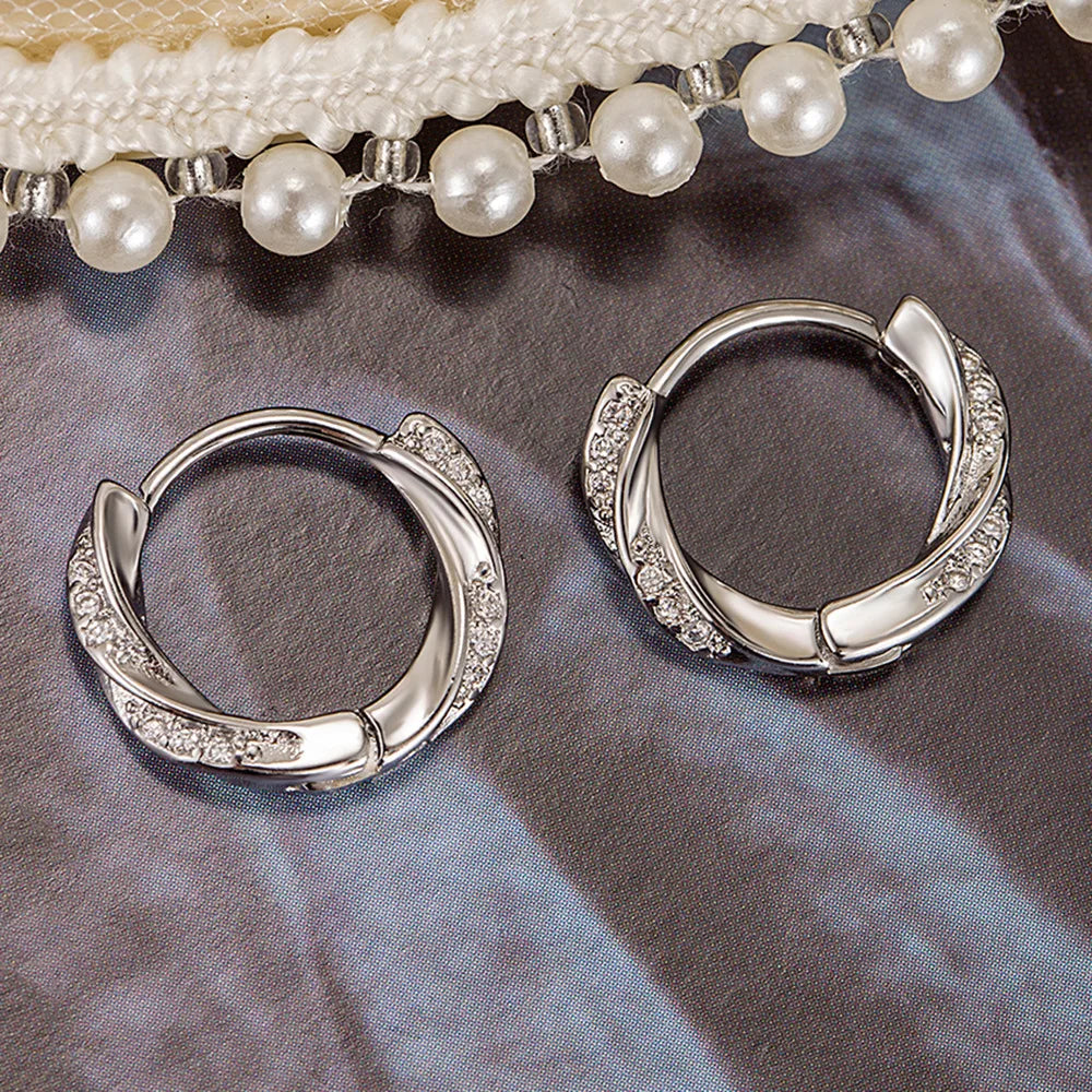 Sterling 925 Silver Zircon Unique Hoop Design Earrings