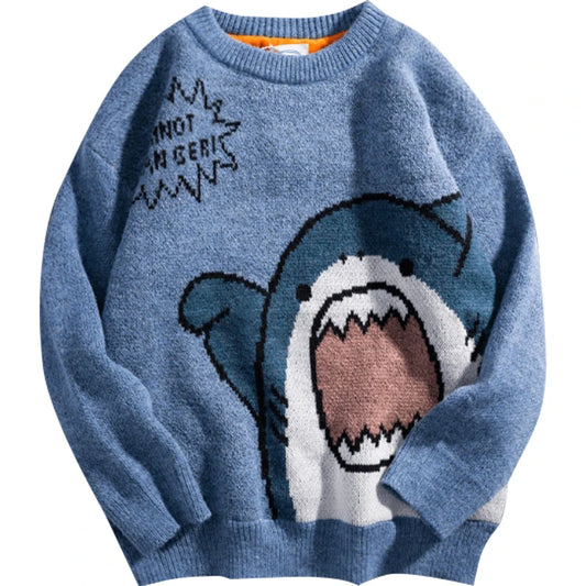 Harajuku Winter Cartoon Shark Turtleneck Knitted Sweater