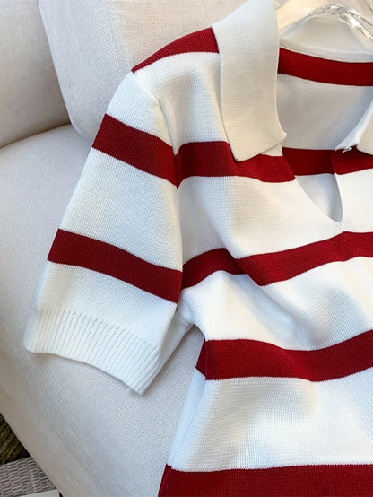 Stripped Versatile Knitted Collared Top