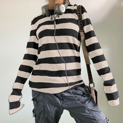 Y2K Aesthetic Stripped Pattern Gothic Long Sleeve