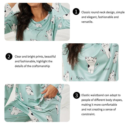 Spring Green Cat Collided Pajamas Top & Pants