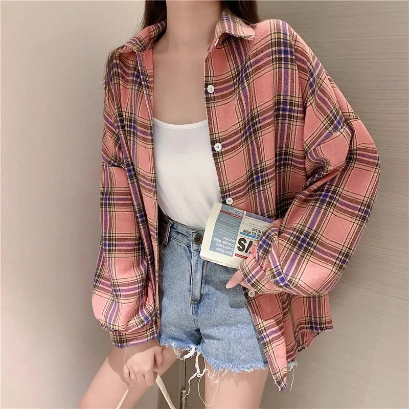 Plaid Autumn Long Sleeve Vintage Top