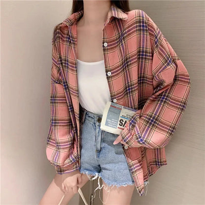 Plaid Autumn Long Sleeve Vintage Top