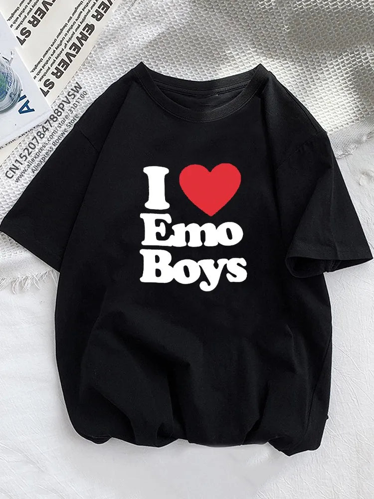 Women's Emo Boy Heart Graphic Printed T-Shirt