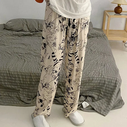 Moe Cartoon Printed Cat Pajama Trousers