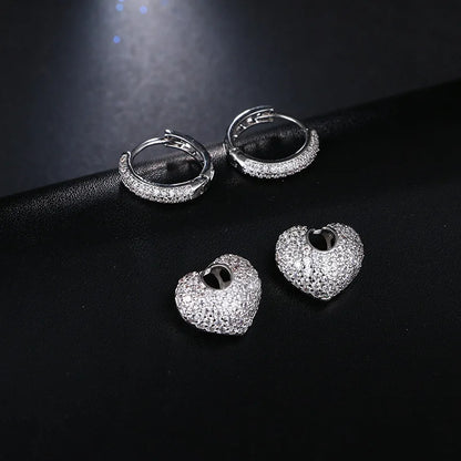 925 Sterling Silver Sparkling Hearts Hoop Earrings