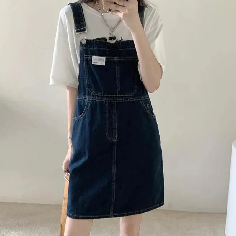 Women's Summer Casual Denim Dress Knee-Length Blue Oversized Strapless A-Line Temperament Commuting Fashion Junior Size