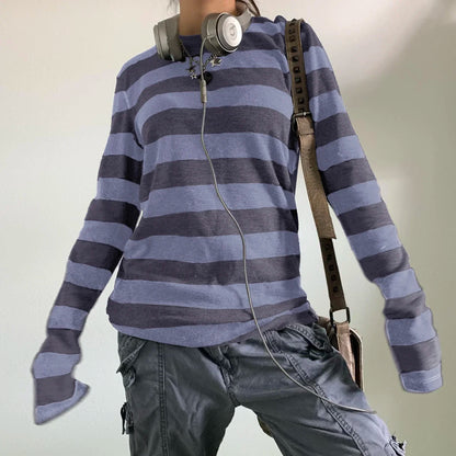 Y2K Aesthetic Stripped Pattern Gothic Long Sleeve