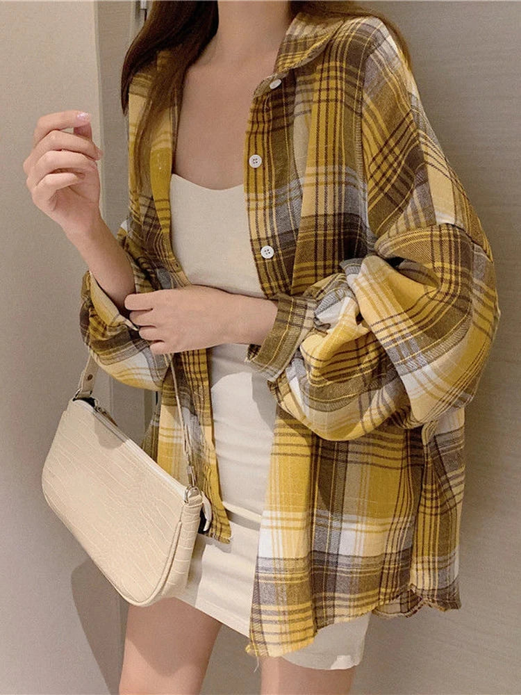 Plaid Autumn Long Sleeve Vintage Top