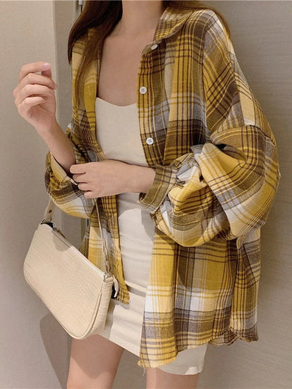 Plaid Autumn Long Sleeve Vintage Top