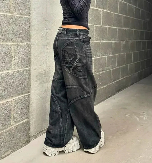 Y2k Goth Printed Retro High Waisted Slouchy Jeans
