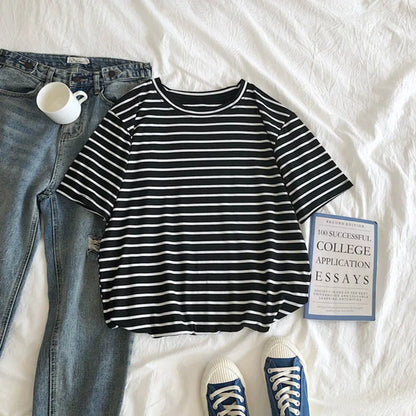 Cute Short Sleeve Korean Stripped Casual Shirt