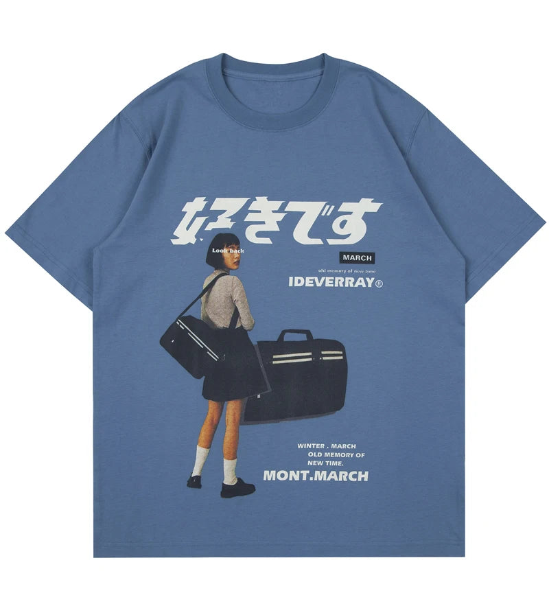 Harajuku Oversized Kanji Print Girl T-shirt