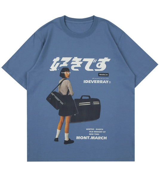 Harajuku Oversized Kanji Print Girl T-shirt