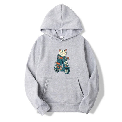 Cool Unisex Cat Scooter Hooded Sweatshirt