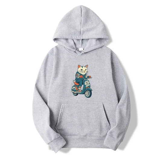 Cool Unisex Cat Scooter Hooded Sweatshirt